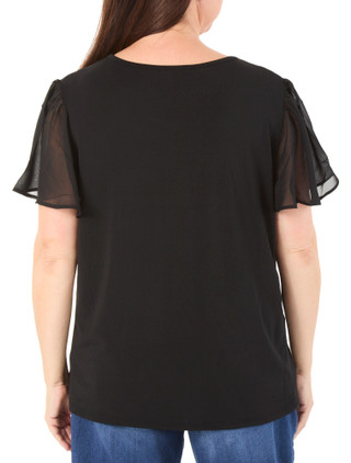 Thumbnail 2: RIO & RIAN Women's Plus Solid Flutter Sleeve Top  