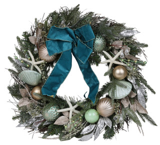 Thumbnail 1: Magical Season 24 in Coastal Christmas Ball & Sea Life Wreath with Bow 