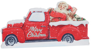 Thumbnail 1: . 12 in Wooden Merry Christmas Santa in Pick Up Truck Decor 