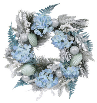 Thumbnail 1: Magical Season 24 in Coastal Christmas Snowy Hydrangea & Shells Wreath 