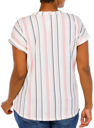 Thumbnail 2: Cure Apparel Women's Plus Stripe print Top 