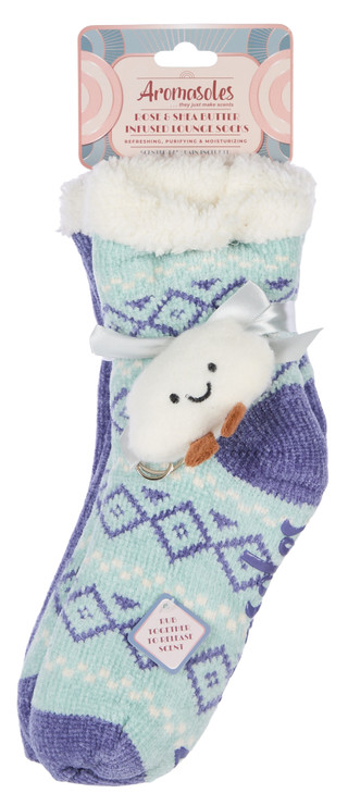 Thumbnail 1: AROMASOLES Women's 2 Pk Rose & Shea Butter Lounge Socks w/ Keychain 
