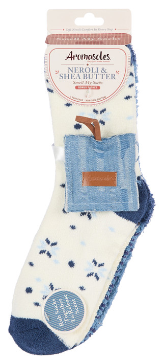 Thumbnail 1: AROMASOLES Women's 2 Pk Neroli & Shea Butter Non-Skid Cozy Socks 
