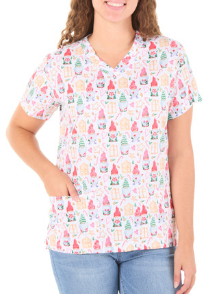 Thumbnail 1: Elite Med Women's Christmas Print Scrub Top 