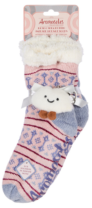 Thumbnail 1: AROMASOLES Women's 2 Pk Rose & Shea Butter Lounge Socks w/ Keychain 