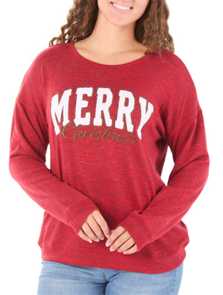 Thumbnail 1: Magical Season Women's Long Sleeve Christmas Embroidered Hacci Top 
