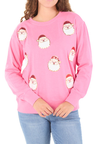 Thumbnail 1: Magical Season Women's Long Sleeve Christmas Santa Sequin Fleece Top 