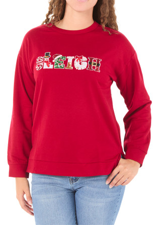 Thumbnail 1: Chenault Women's Long Sleeve Christmas Sequin Fleece Top 