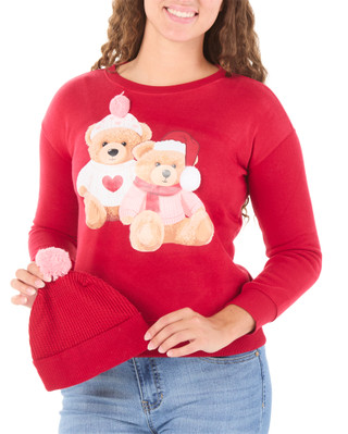 Thumbnail 1: No Comment Big Girls Christmas Graphic Fleece Top w/ Hat 