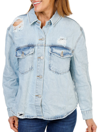Thumbnail 1: DEAR JOHN DENIM Women's Button Up 2 Pocket Distressed Denim Jacket 