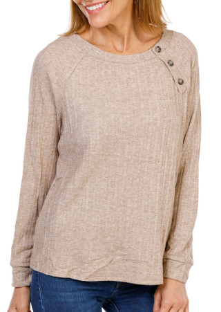 Thumbnail 1: Parallel Skies Women's Long Sleeve Button Shoulder Cable Top 