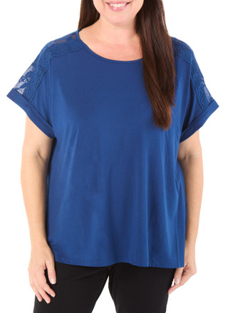 Thumbnail 1: RIO & RIAN Women's Plus Crochet Sleeve Top  