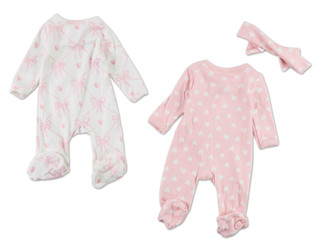 Thumbnail 2: Baby Essentials Baby Girls 2 Pk Super Soft Onesies w/ Headband 