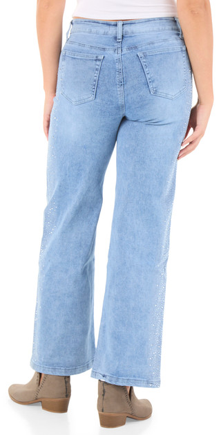 Thumbnail 2: SUNKISSED DENIM Juniors High Rise Rhinestone Straight Leg Jeans  