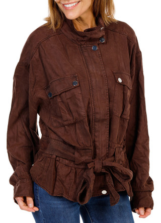 Thumbnail 1: DEAR JOHN DENIM Women's Drop Shoulder Zip Up 2 Pocket Belted Jacket 
