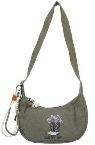 Thumbnail 1: Life is Good Boots & Flowers Small Canvas Shoulder Bag with Keychain 