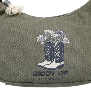 Thumbnail 4: Life is Good Boots & Flowers Small Canvas Shoulder Bag with Keychain 