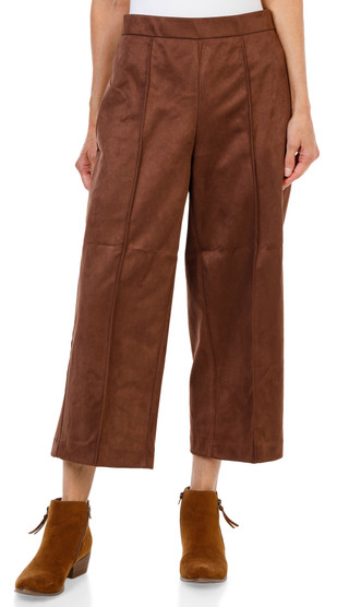 Thumbnail 1: Zac & Rachel Women's Faux Suede Wide Leg Front Seam Crop Pants 