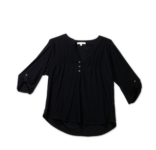Thumbnail 1: Joie De Vivre Women's Plus 3/4 Sleeve Pleated Neck Blouse 