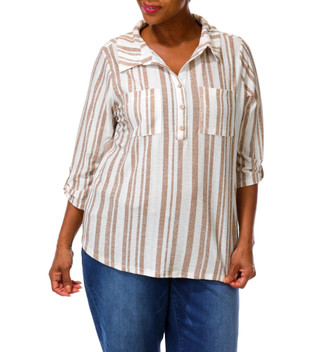 Thumbnail 1: Joie De Vivre Women's Plus 3/4 Sleeve Split Neck Collar Shirt 