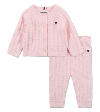 Thumbnail 1: Tommy Hilfiger Baby Girls 2 Pc Sweater Cardigan & Pants Set 