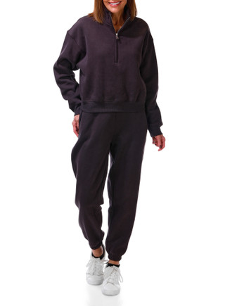 Thumbnail 1: 90 Degree 2 Pc Women's Long Sleeve Half Zip Sweater Jogger Pant Set 