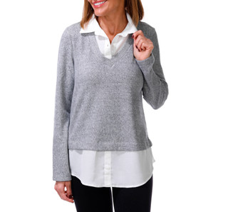 Thumbnail 1: RIO & RIAN Women's Long Sleeve Twofer Hacci Top 
