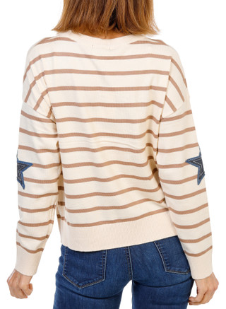 Thumbnail 2: Belle Women's Striped Star Patch Sweater 