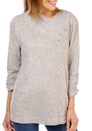 Thumbnail 1: Corvia Women's 3/4 Sleeve Hacci Button Neck Top 