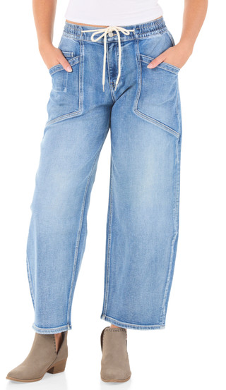 Thumbnail 1: VERVET Juniors High Rise Drawstring Wide Leg Crop Jeans 