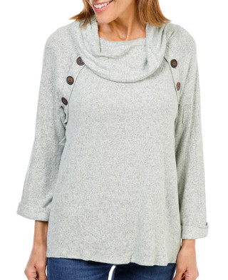 Thumbnail 1: Late August Women's 3/4 Sleeve Button Detail Cowl Neck Sweater 