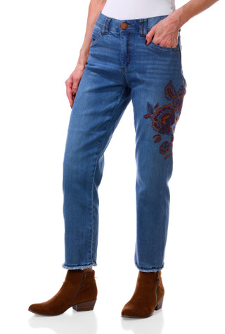 Thumbnail 1: Democracy Women's Floral Embroidered Straight Leg Jeans 