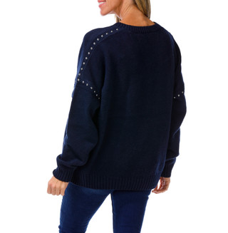 Thumbnail 2: Olive + Oak Women's V-Neck Studded Shoulder Sweater 
