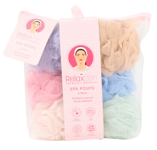 Thumbnail 1: Relaxzen 6 Pk Exfoliating Spa Poufs in Zippered Mesh Pouch 
