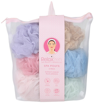 Thumbnail 3: Relaxzen 6 Pk Exfoliating Spa Poufs in Zippered Mesh Pouch 