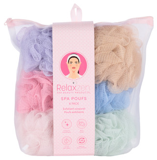 Thumbnail 4: Relaxzen 6 Pk Exfoliating Spa Poufs in Zippered Mesh Pouch 
