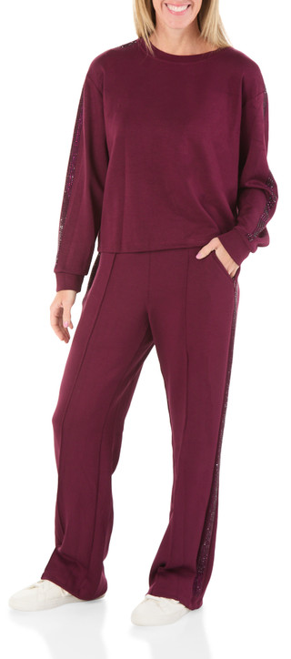 Thumbnail 1: MAGASCHONI Women's 2 Pc Rhinestone Crew Neck Pants Set 