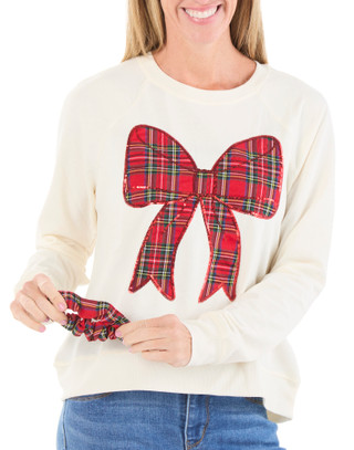 Thumbnail 1: Philosophy Republic Clothing Women's Long Sleeve Christmas Sequin Fleece Top w/ Scrunchie 