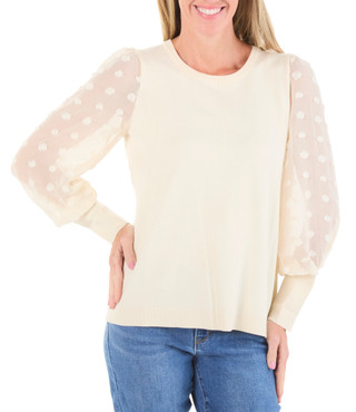 Thumbnail 1: Adrianna Papell Women's Long Mesh Sleeve Sweater Top 