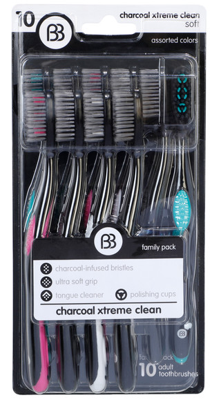 Thumbnail 1: BRUSH BUDDIES 10 Pk Charcoal Xtreme Clean Toothbrushes  