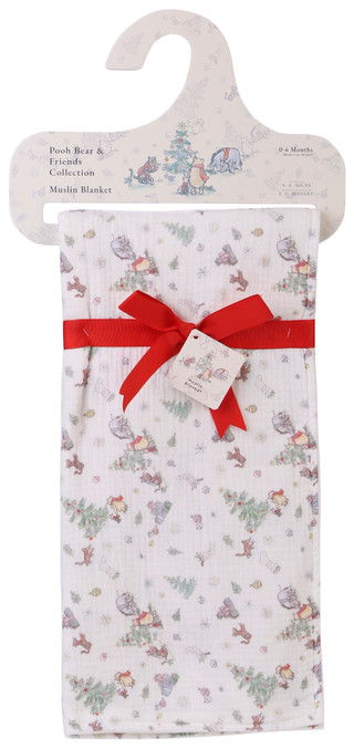 Thumbnail 1: Winnie The Pooh 38x28 Christmas Pooh & Friends Muslin Blanket  