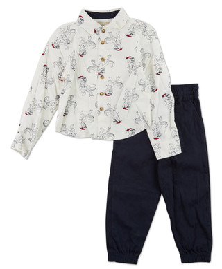 Thumbnail 1: Stitch & Stone Little Boys 2 Pc Christmas Dinosaur Print Pants Set  