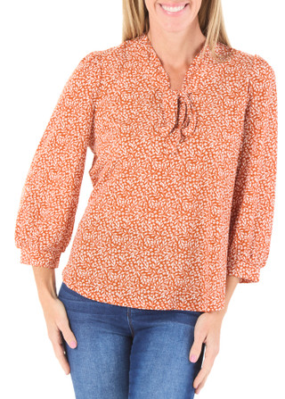 Thumbnail 1: Adrianna Papell Women's 3/4 Sleeve Tie Neck Printed Blouse 