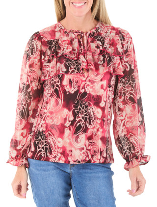Thumbnail 1: ADRIENNE VITTADINI Women's Double Ruffle Yoke Front Printed Blouse 