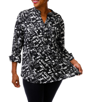 Thumbnail 1: Cocomo Women's Plus 3/4 Sleeve Front Pleat Split Neck Top 