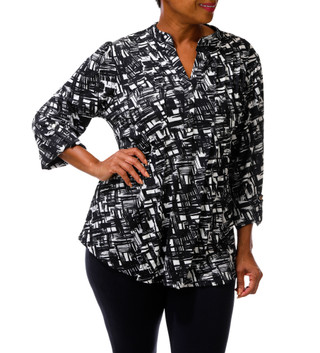 Thumbnail 3: Cocomo Women's Plus 3/4 Sleeve Front Pleat Split Neck Top 