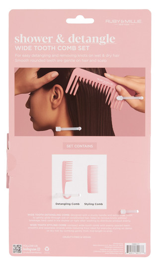 Thumbnail 2: Ruby & Millie 2 Pc Shower & Detangle Wide Tooth Comb Set 
