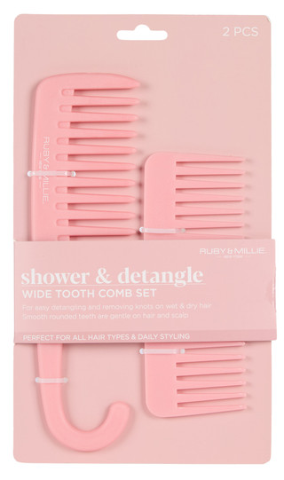 Thumbnail 1: Ruby & Millie 2 Pc Shower & Detangle Wide Tooth Comb Set 
