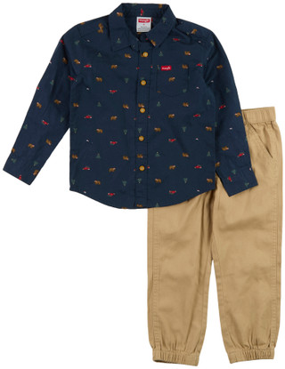 Thumbnail 1: Wrangler Little Boys 2 Pc Christmas Button Front Shirt & Pants Set 