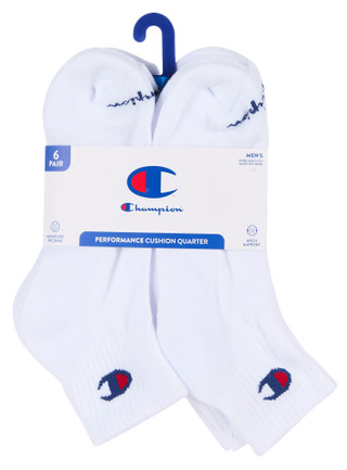 Thumbnail 1: Champion Men's 6 Pk Performance Cushion Quarter Socks w/ Arch Support 